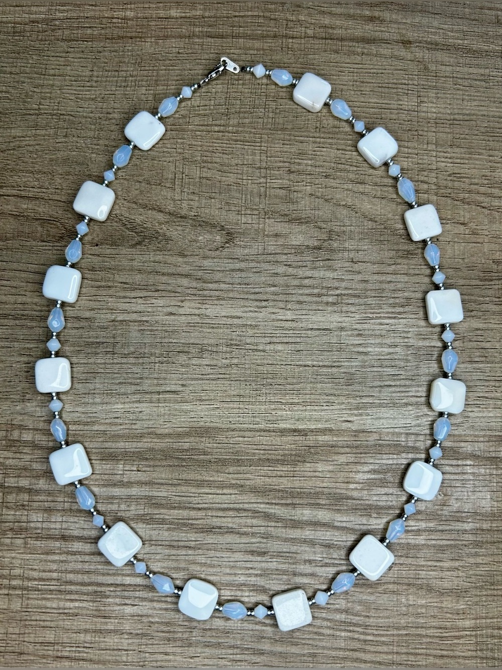 Opalite & White Glass Beaded Necklace Handmade